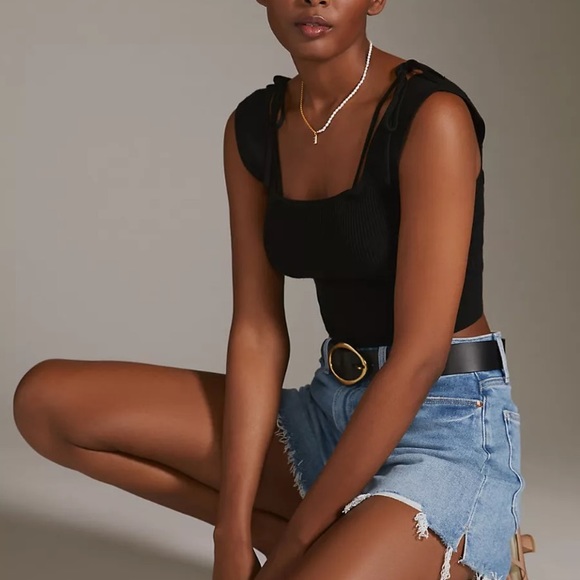 NWT anthropologie Maeve tie shoulder black ribbed knit tank - Picture 4 of 4